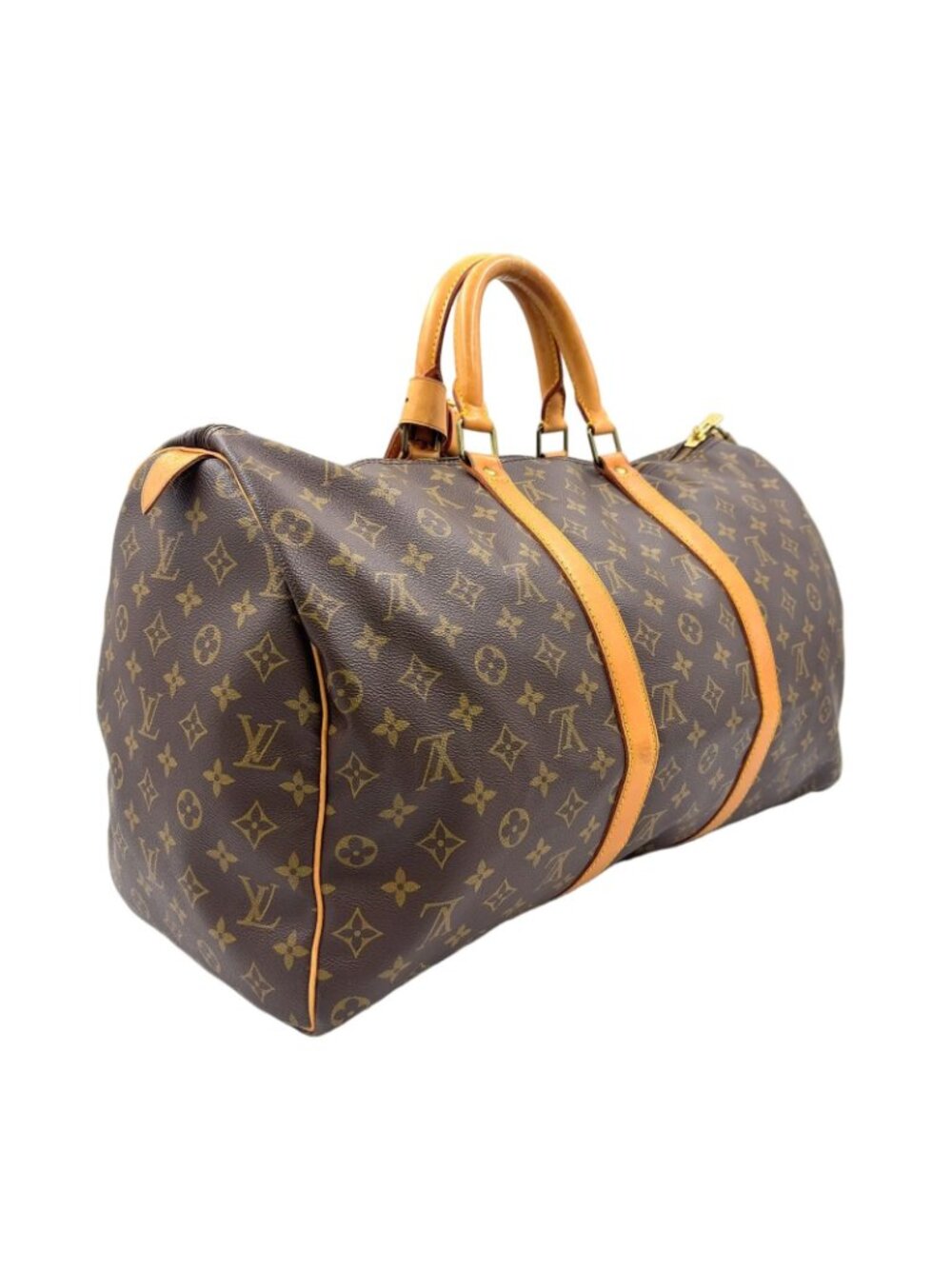Louis Vuitton Keepall 50 Monogram Leather Brown Boston Bag Gold - Picture 2 of 15